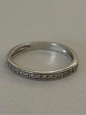 NVC 925 Sterling Silver Pave Faux Diamond Half Eternity Band Dainty Ring Size 10